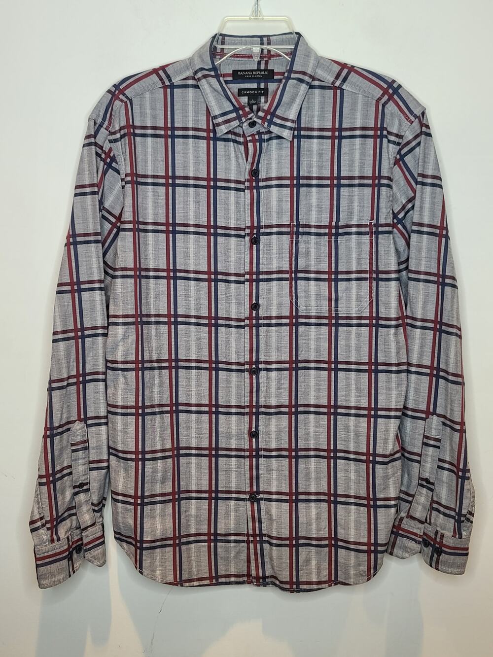 Banana Republic Camden luxury grey blue plaid long sleeve flannel shirt - large